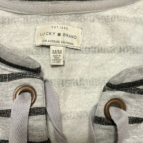 LUCKY BRAND Gray Lace-Up, Striped Sweatshirt - Picture 6 of 6